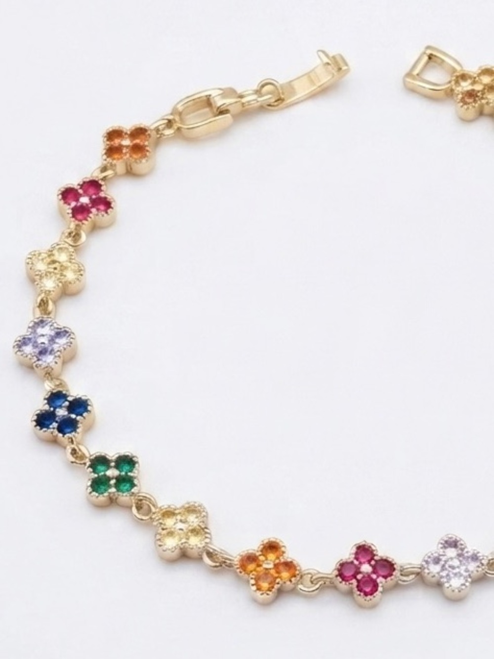 Colorful Clover Crystal Bracelet 14k Gold Plated Adjustable Dainty Wristlet